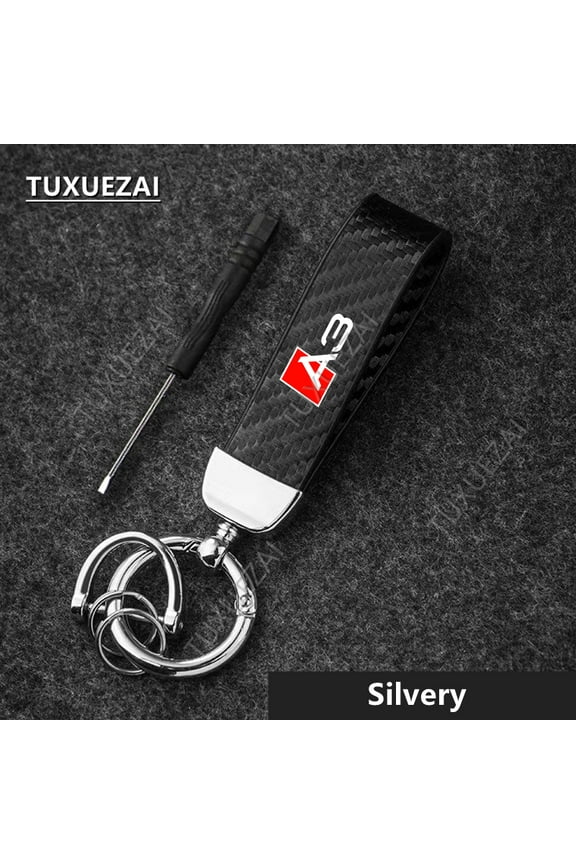 For Audi A3 Leather Carbon fiber Keychain Car Key Ring With Horseshoe Buckle Car Styling Accessories