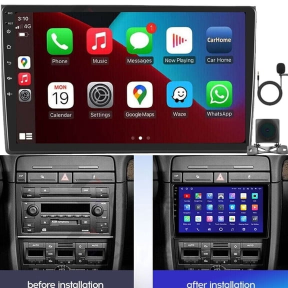 For Audi A4 2000-2009 Android 13 9" Stereo, 2+32G, Wireless Carplay Android Auto, BT WiFi FM/RDS, AHD Cam, Mic, SWC