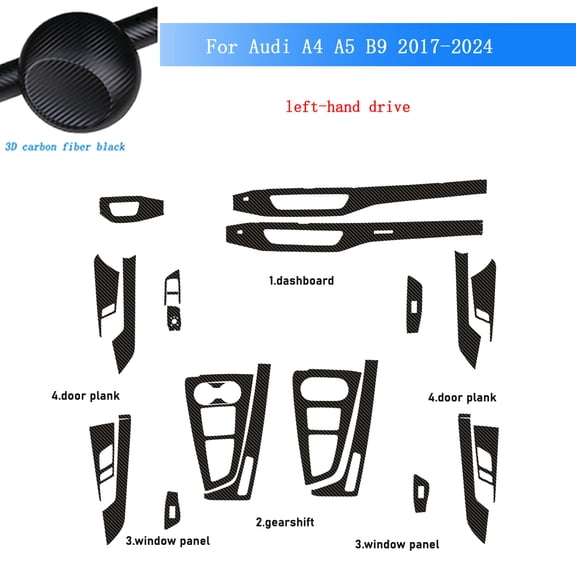 For Audi A4 A5 B9 2017-2024 Interior Central Control Panel Door Handle Carbon Fiber Stickers Decals Car Styling Accessories