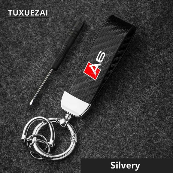 For Audi A6 Car Keychain Carbon Fiber Leather Rope Key Chain Pendant Keyring Horseshoe Buckle Accessories