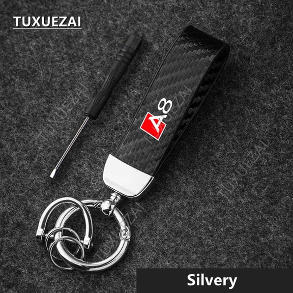 For Audi A8 Carbon Fiber Leather Car Keychain Chain Key Rings Degree Rotating Horseshoe Rings