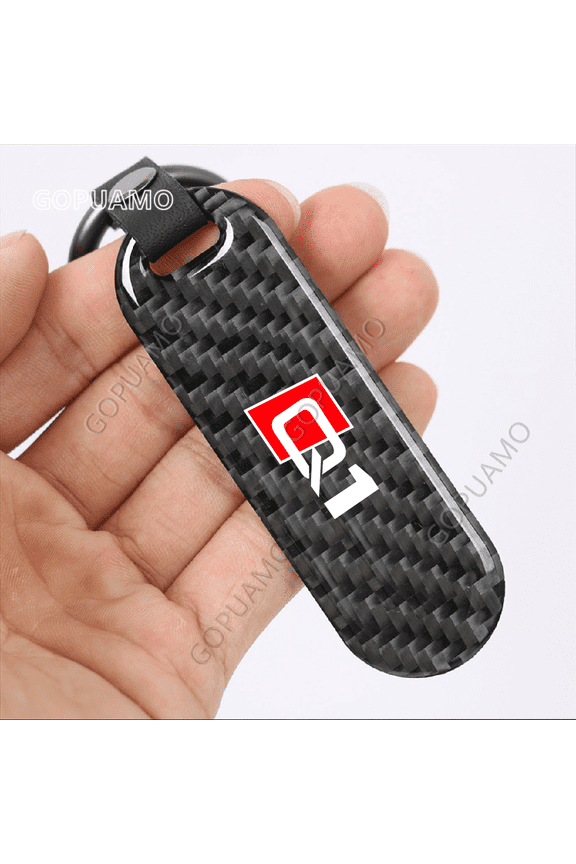 For Audi Q1 Car Key Chains Keyrings Carbon Fiber Texture Horseshoe Buckle Accessories