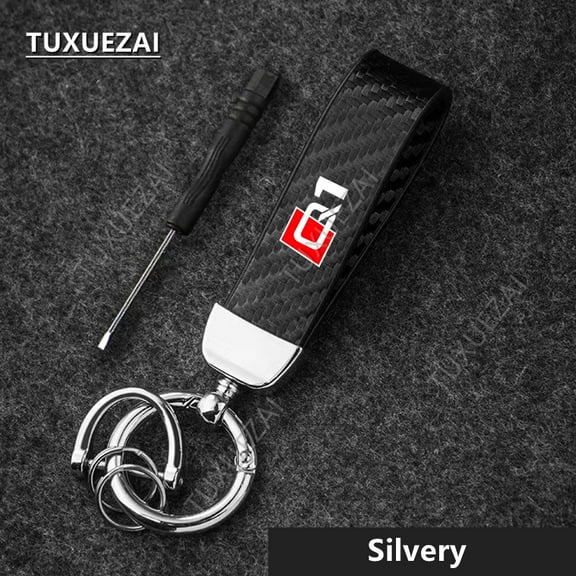 For Audi Q1 High-Grade Carbon Fiber Leather Motorcycle keychain Horseshoe Buckle Car Accessories