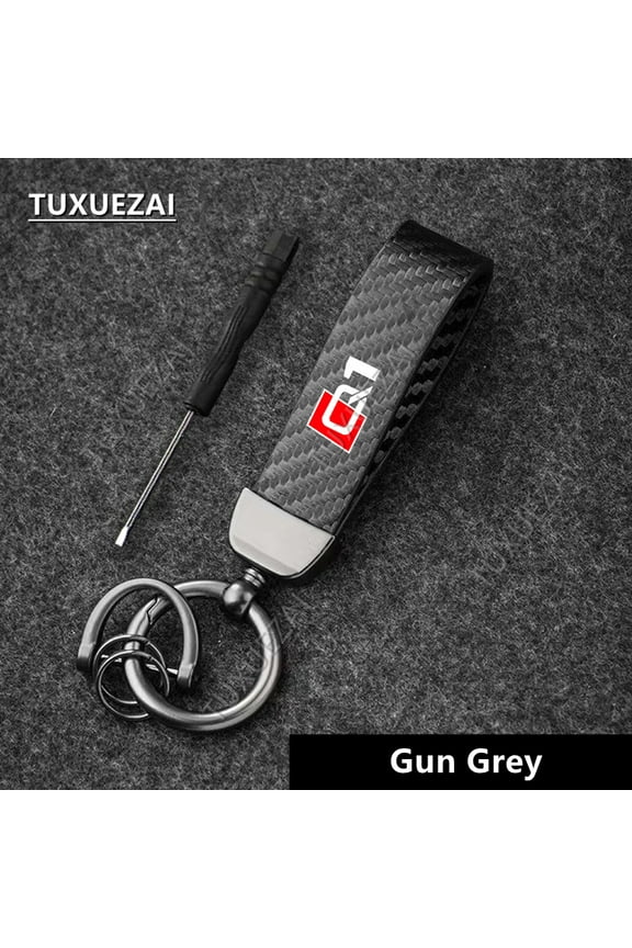 For Audi Q1 High-Grade Carbon Fiber Leather Motorcycle keychain Horseshoe Buckle Car Accessories