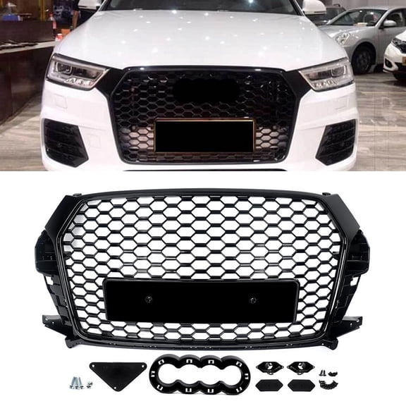 For Audi Q3 2016 2017 2018 RSQ3 Style Black Grille Glossy Honeycomb Mesh Bumper Grill