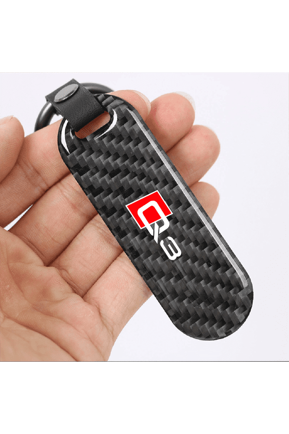 For Audi Q3 Carbon Fiber Car Keychain Chain Key Rings Degree Rotating Horseshoe Rings