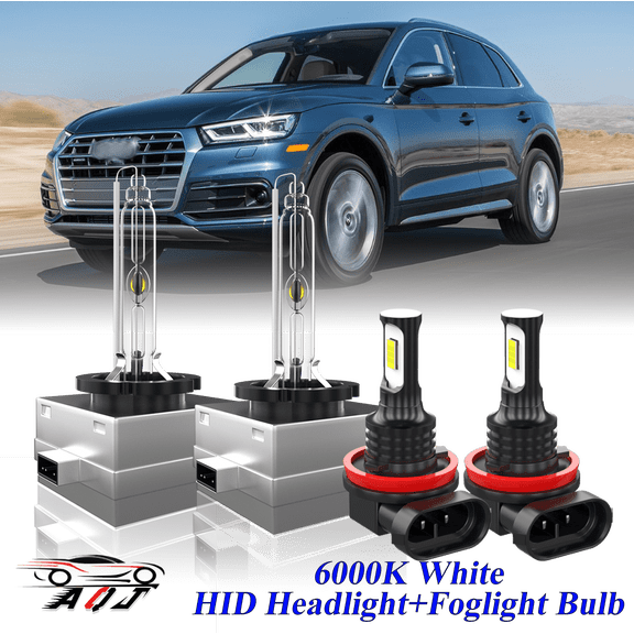 For Audi Q5 2009-2015 2016 2017 White Front HID Headlight High-Low + LED Fog Light Bulbs