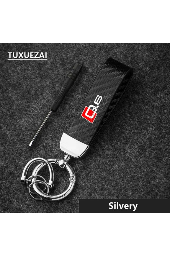 For Audi Q6 Car Carbon Fiber Leather Keychain Horseshoe Buckle key ring Car Accessories