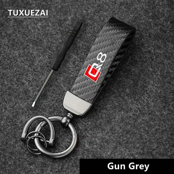 For Audi Q8 Car Leather Rotating Horseshoe Keychain Carbon Fiber Car Keychain Keyring Auto Accessories