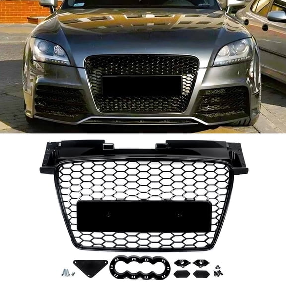 For Audi TT TTS MK2 2007-2014 Front Bumper Radiator Grille Honeycomb Gloss Black Replace for 8J0853651A, 8J0853651L, 8J0853651M, 8J0853651G