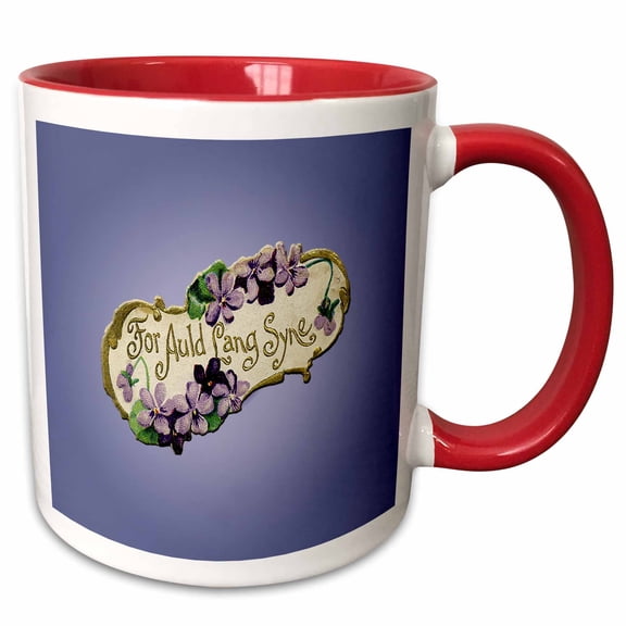 3drose, for Auld Lang Syne with Lavender and Purple Flowers on a Lavender Background, 11oz Two-tone Red Mug