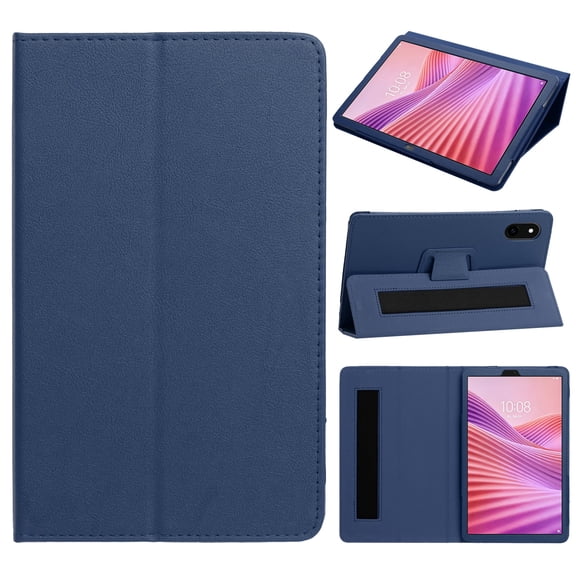 For BLU Tab One 5G Tablet Premium PU Vegan Kickstand Case Cover - Navy Blue