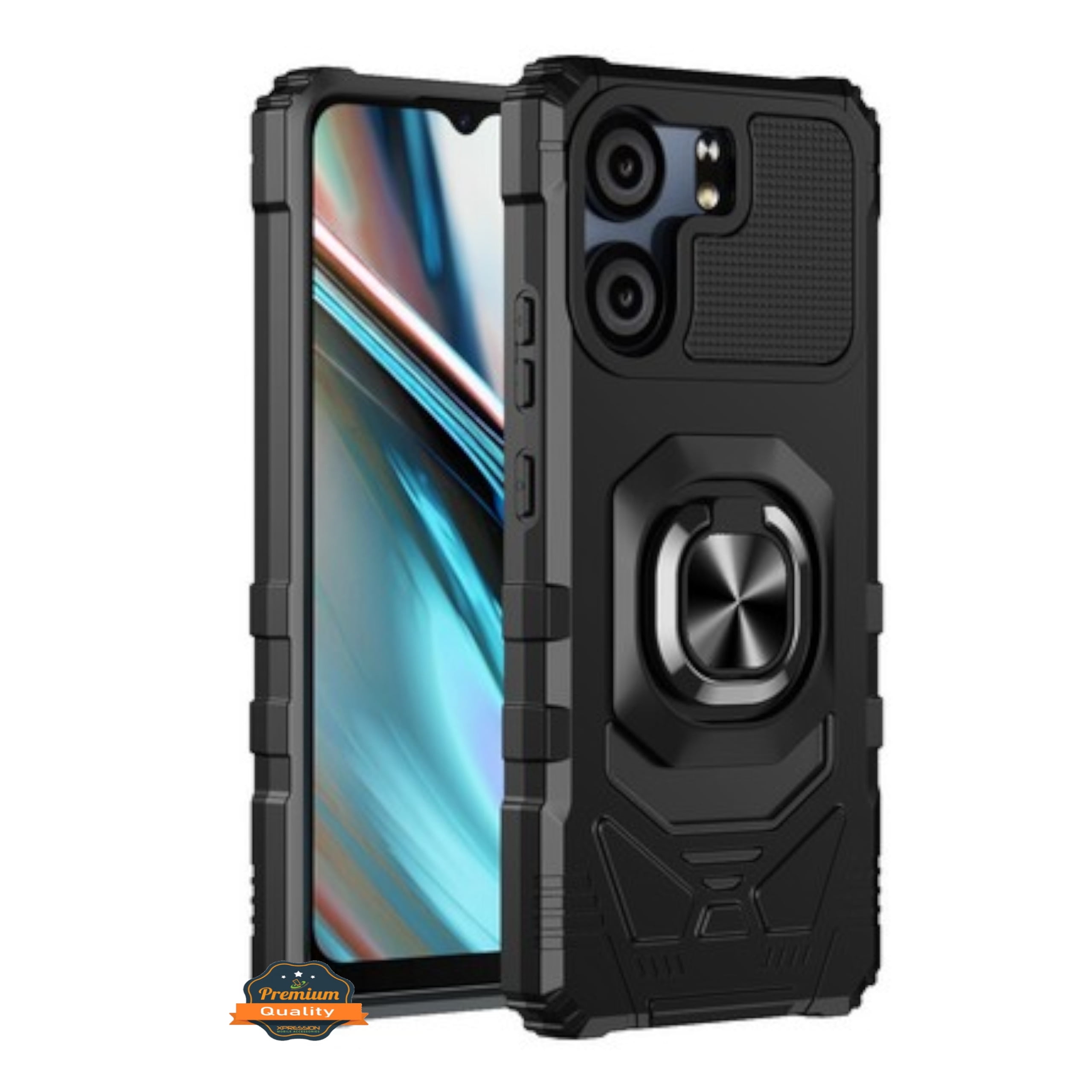 For BLU View 5 2024 Case Hybrid Magnetic Car Mount Ring Kickstand Stand Holder Full-Body Armor Hard Protective [Military Grade] Phone Cover - Black