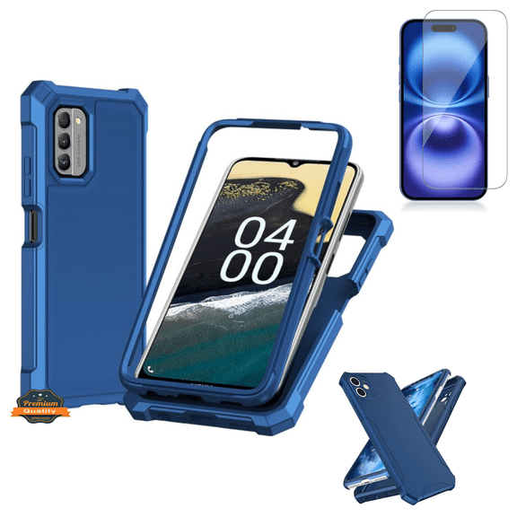 For BLU View 5 Pro 2024 Dual Layer Hybrid Case Slim, Shockproof Corners Frame TPU Bumper with Screen Protector Cover [Blue]