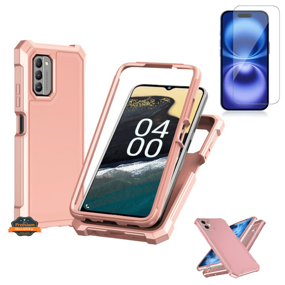 For BLU View 5 Pro 2024 Dual Layer Hybrid Case Slim, Shockproof Corners Frame TPU Bumper with Screen Protector Cover [Rose Gold]
