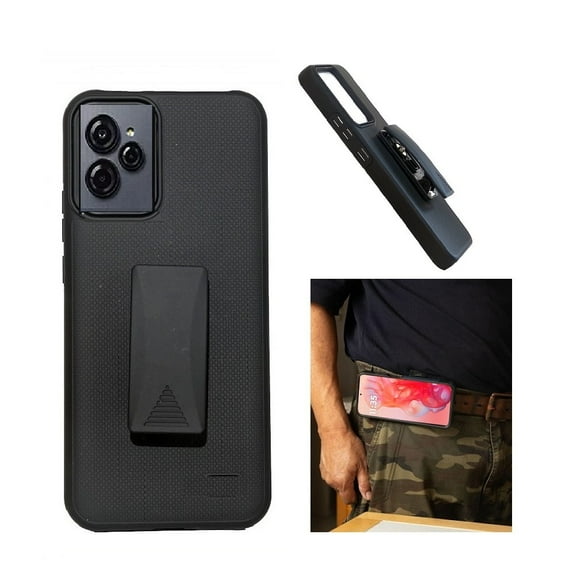 For BLU View Speed Ultra 5G Case, Black Shockproof 360-Degree Rotating Belt Clip Kickstand Case Cover