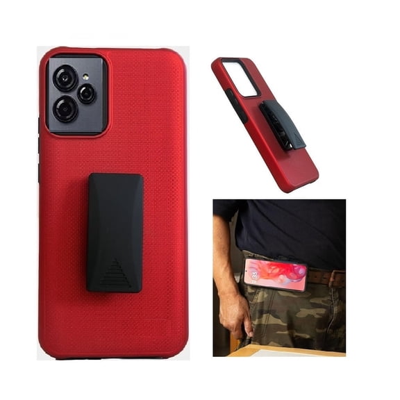 For BLU View Speed Ultra 5G Case, Red Shockproof 360-Degree Rotating Belt Clip Kickstand Case Cover