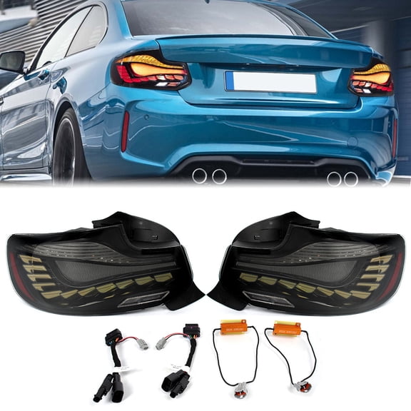 For BMW 2 Series F22 F23 F87 2014-2021 LED Smoked Black GTS Style Tail Light W/ Animation