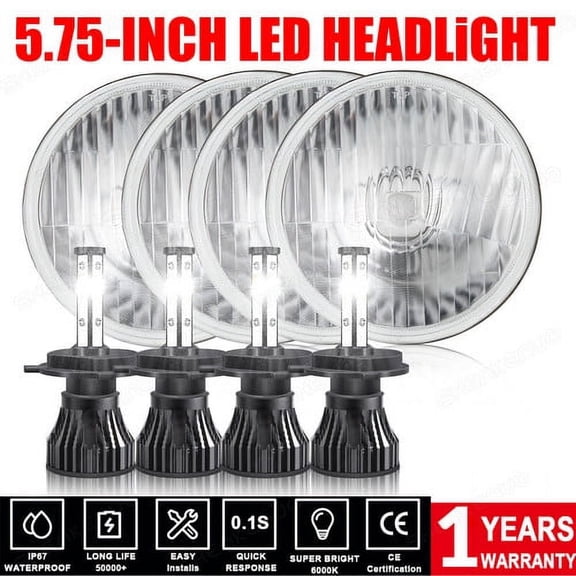 For BMW 325i 528i 535i E30 4PCS 5.75" 5-3/4" LED Headlights Hi/Lo Beam 6000k White