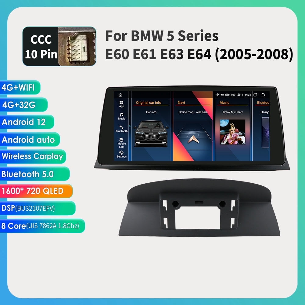 For BMW 5 Series E60 E61 E63 E64 2009-2010 Apple Carplay Android 12 ...