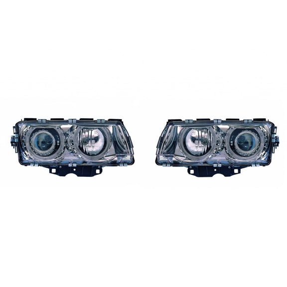 For BMW 7 Series 1999-2001 Headlight Assembly Pair Driver and Passenger Side Chrome | HID Type Chrome w/Angel Eyes BM2505103