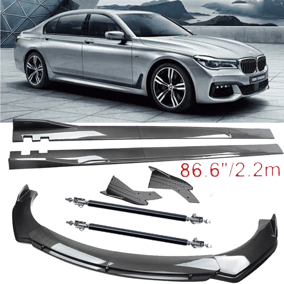For BMW 740i 750i Series Carbon Fiber Front Bumper Lip Spoiler 86.6" Side Skirt