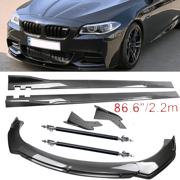 For BMW F10 535i 528i Carbon Fiber Front Bumper Lip Spoiler 86.6" Side Skirt