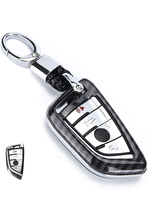 For BMW Key Fob Cover, Hard ABS carbon fiber pattern Key Fob Case for 2015-2022 BMW X1 X3 X5 X6 X7 Series 1 2 5 7 8 Series M3 M4 with Keychain