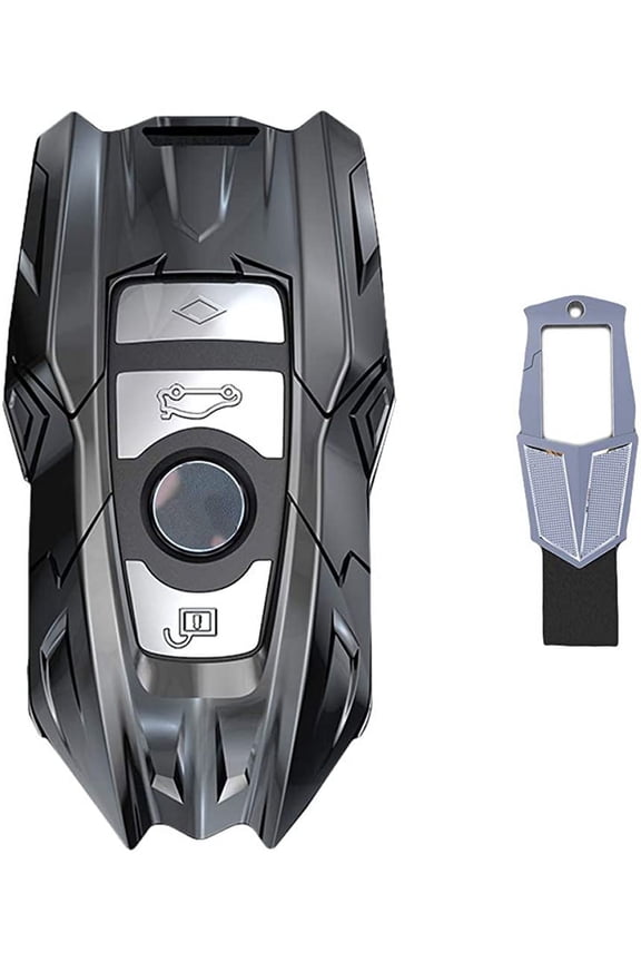 For BMW Key Fob Cover KeyChain, Metal Key Case Cover for BMW 1/2/3/4/5/6/7 Series, X3 X4 M2 M3 M4 M5 M6 Keyless Smart Remote (Grey) Small