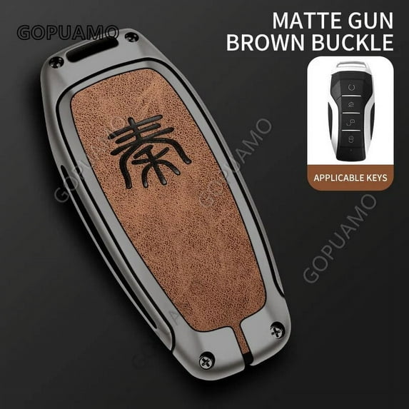 For BYD Qin A 4 buttons Qin PLUS Keyless Protector Shell Auto Accessories Zinc alloy+leather Car Key Case Cover