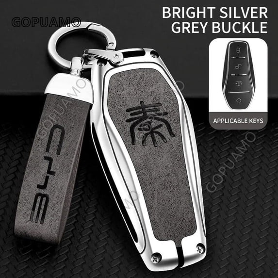 For BYD Qin B 4 buttons Key Bag Qin PLUS Auto Accessories Zinc alloy+leather Car Key Cover Smart Remote Key Case