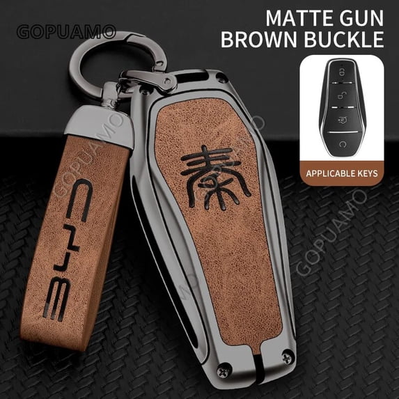 For BYD Qin B 4 buttons Key Bag Qin PLUS Auto Accessories Zinc alloy+leather Car Key Cover Smart Remote Key Case