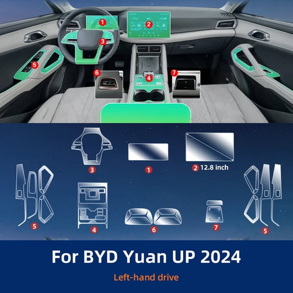 For BYD Yuan UP 2024 ATTO 2 Interior Film Transparent TPU PPF GPS Gear Panel Center Console Anti-scratch Protection Sticker.