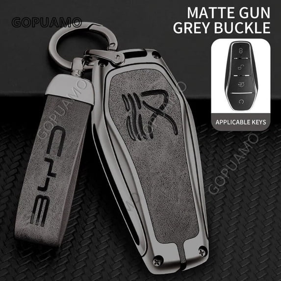 For BYD han B 4 buttons Key Set Auto Key Bag Protection Key buckle Car accessories Zinc alloy+leather Car Key Case Cover
