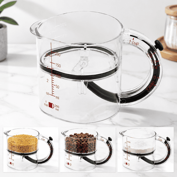 For Baking, Cooking, and Laboratory – 4-in-1 Adjustable Measuring Cup with Push-Up Bottom, Dual-Scale Markings in ml and oz