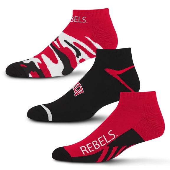 For Bare Feet NCAA UNLV Rebels CAMO BOOM 3 Pack Ankle Sock Team Colors Large