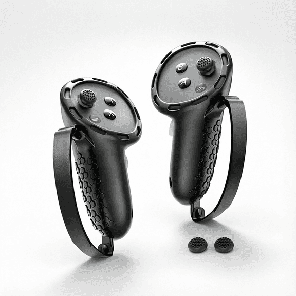 For Black Silicone Controller Grips Compatible with Meta Quest 3 Quest 3S Adjustable Straps Non Slip Thumbstick Caps 1 Pair VR Protective Accessories