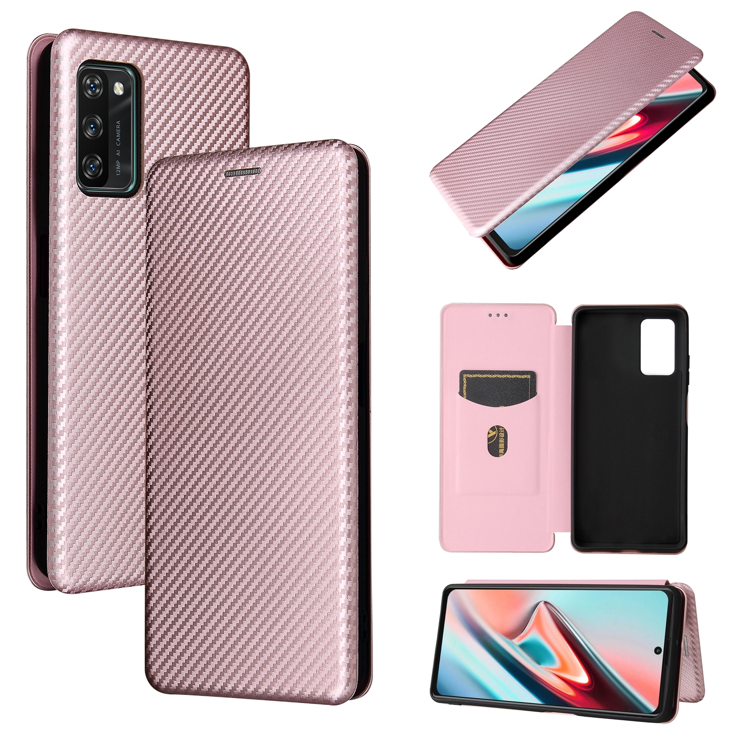 For Blackview A100 Carbon Fiber Texture Horizontal Flip TPU + PC + 