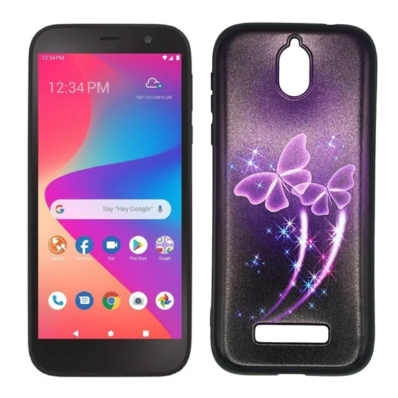 For Blu View 2 B131DL B130DL SLIM TPU Skin Cover Phone Case - Purple Butterfly Design