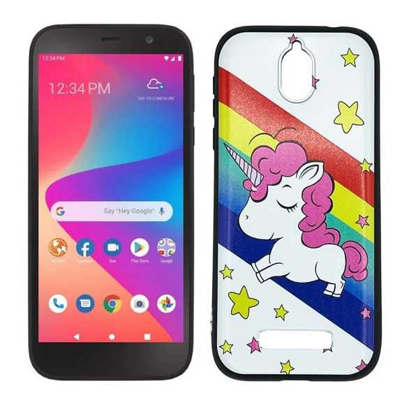 For Blu View 2 B131DL B130DL SLIM TPU Skin Cover Phone Case + Tempered Glass - Unicorn Design