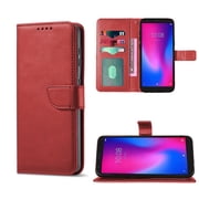 For Blu View 4 B135DL Wallet ID Flip Pouch Cover Phone Case - EM Red
