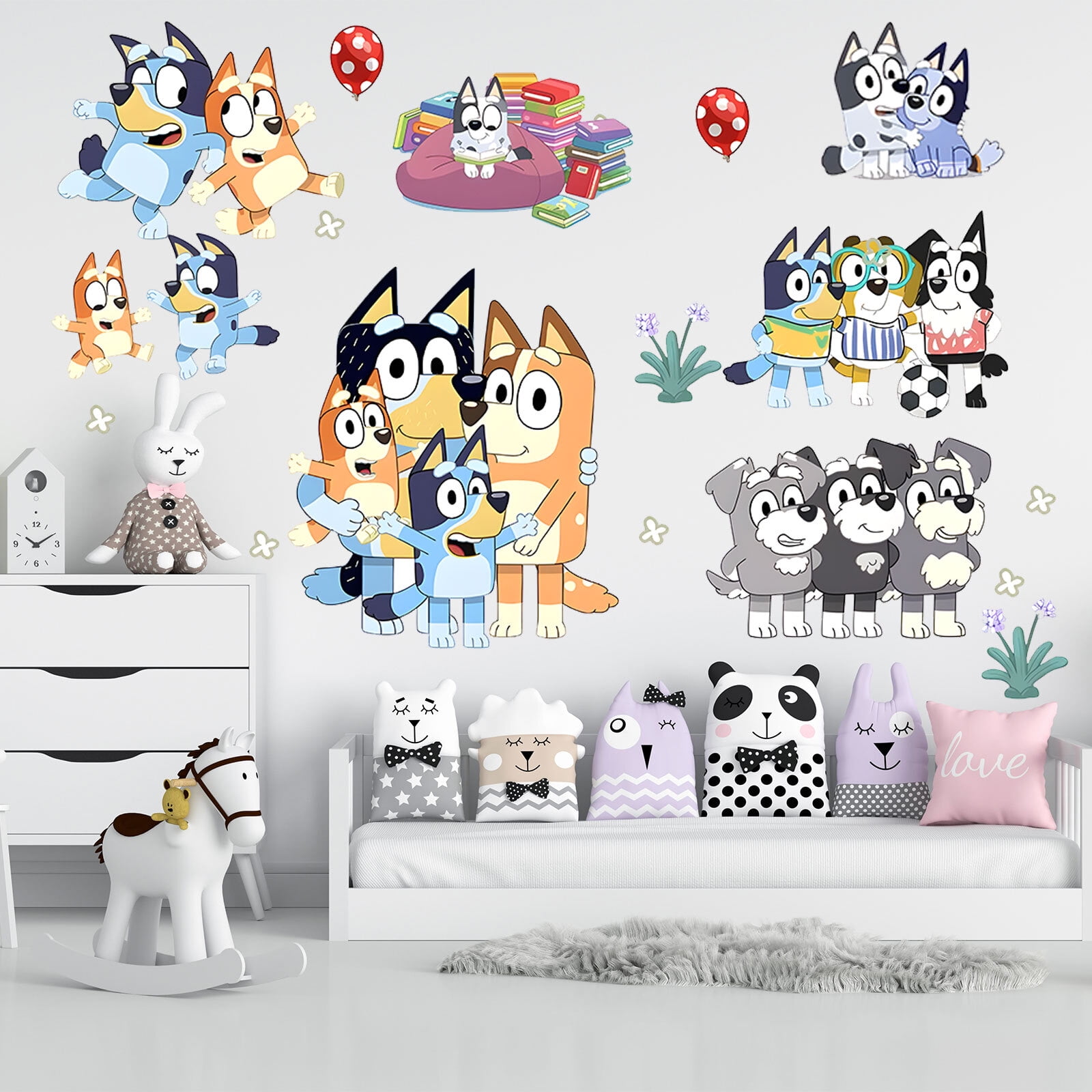 For Bluey Theme Wall Stickers,Waterproof Wall Decor Wallpaper 11.8x23.6 inch,Cartoon Art Wall Decals For Boys Girls Bedroom