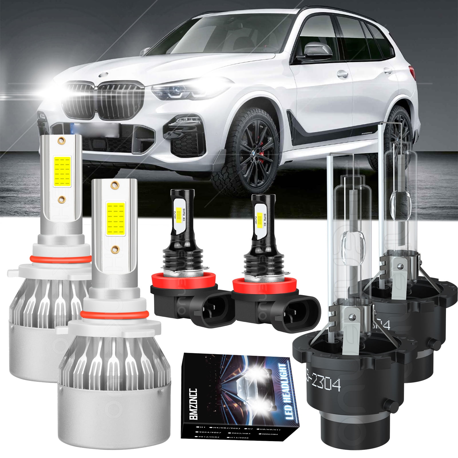 For Bmw X5 2002 2003 2004 Hid 9005 D2S LED Headlight Bulbs Hi/Lo+H11 ...