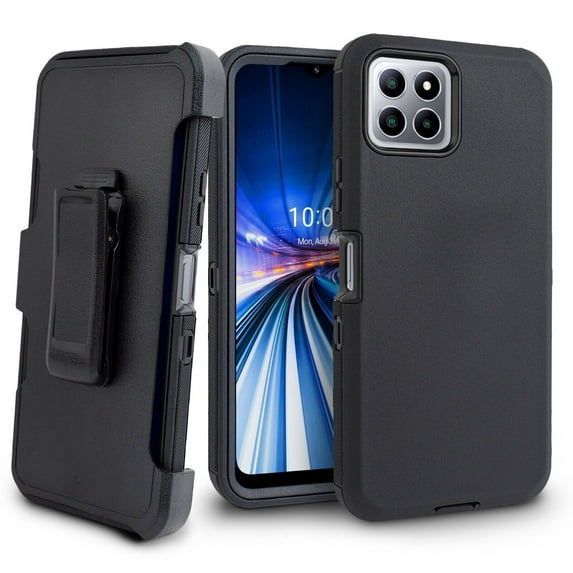 For Boost Celero 5G Plus (7 inch) Heavy Duty 360 Degree Holster Belt Clip Case Cover with Built in Screen - Black