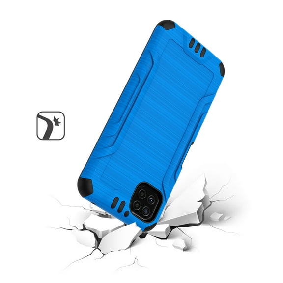 For Boost Mobile Celero 5G Hybrid Dual Layer Slim Defender Armor Tuff Metallic Brush Texture Finishing Shockproof Hard TPU Rubber Cover ,Xpm Phone Case [Blue]