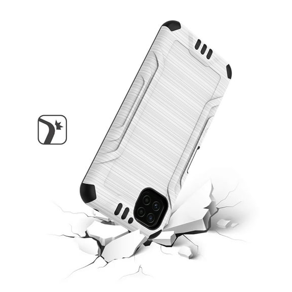 For Boost Mobile Celero 5G Hybrid Dual Layer Slim Defender Armor Tuff Metallic Brush Texture Finishing Shockproof Hard TPU Rubber Cover ,Xpm Phone Case [Silver]