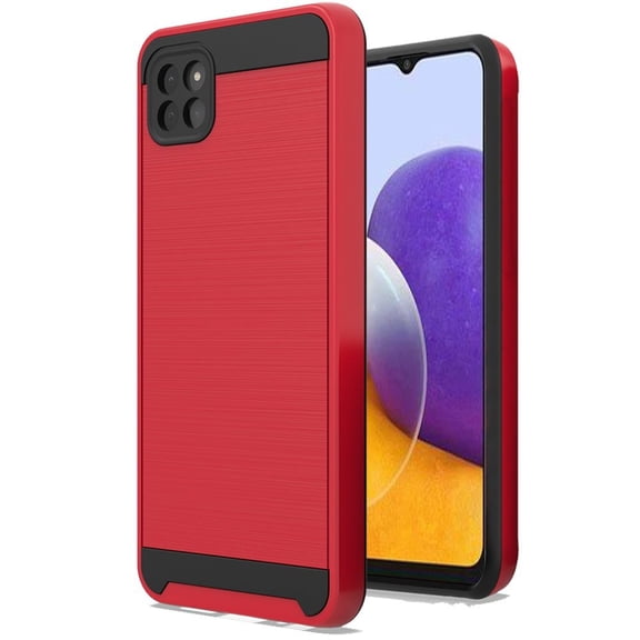 For Boost Mobile Celero 5G Hybrid Rugged Brushed Metallic Design [Soft TPU + Hard PC] Dual Layer Shockproof Armor Impact Slim Cover ,Xpm Phone Case [Red]