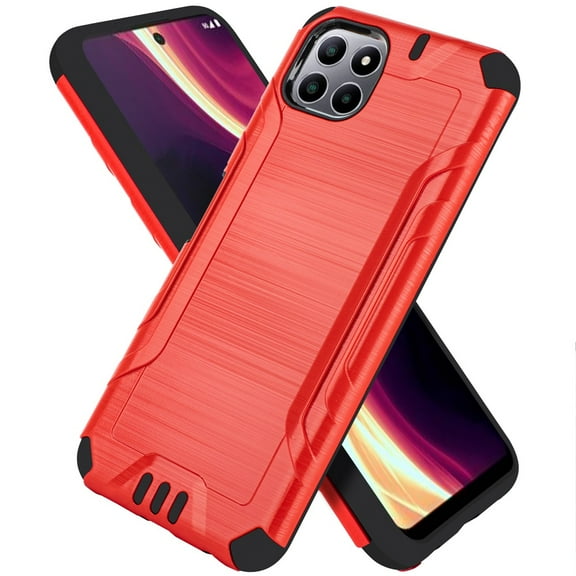 For Boost Mobile Celero 5G Plus (2023) Hybrid Dual Layer Armor Metallic Brush Texture Finishing Shockproof TPU Rubber Cover ,Xpm Phone Case [ Red ]