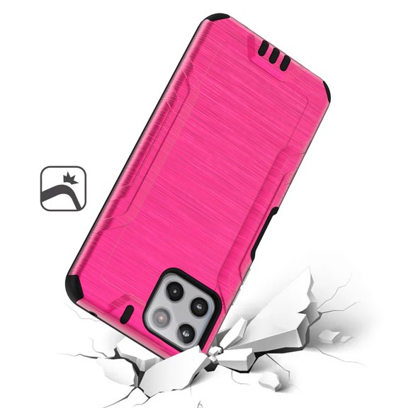 For Boost Mobile Celero 5G Plus (2023) Hybrid Dual Layer Slim Armor Metallic Brush Texture Shockproof Hard PC TPU Rubber Cover ,Xpm Phone Case [ Hot Pink ]