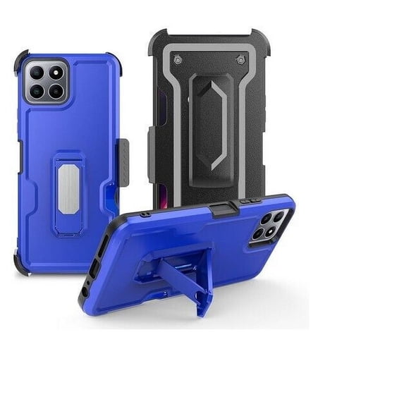 For Boost Mobile Celero 5G+ Plus Case Belt Clip Holster Cover w/ Tempered Glass Screen Protector - Blue